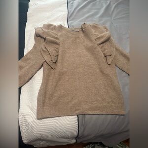 Women's Tan Sweater with Ruffle Detail - RED BY BKE (buckle brand) size MEDIUM
